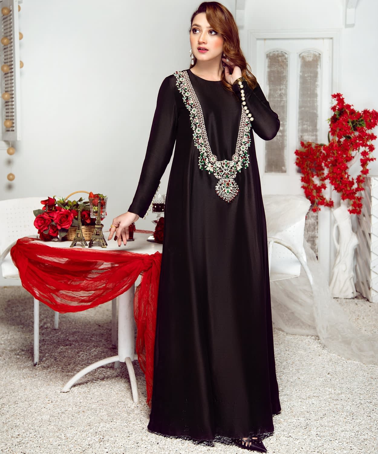 Long Black Silk Maxi Dress With Sleeves Black Royce Maxi ZARSAH