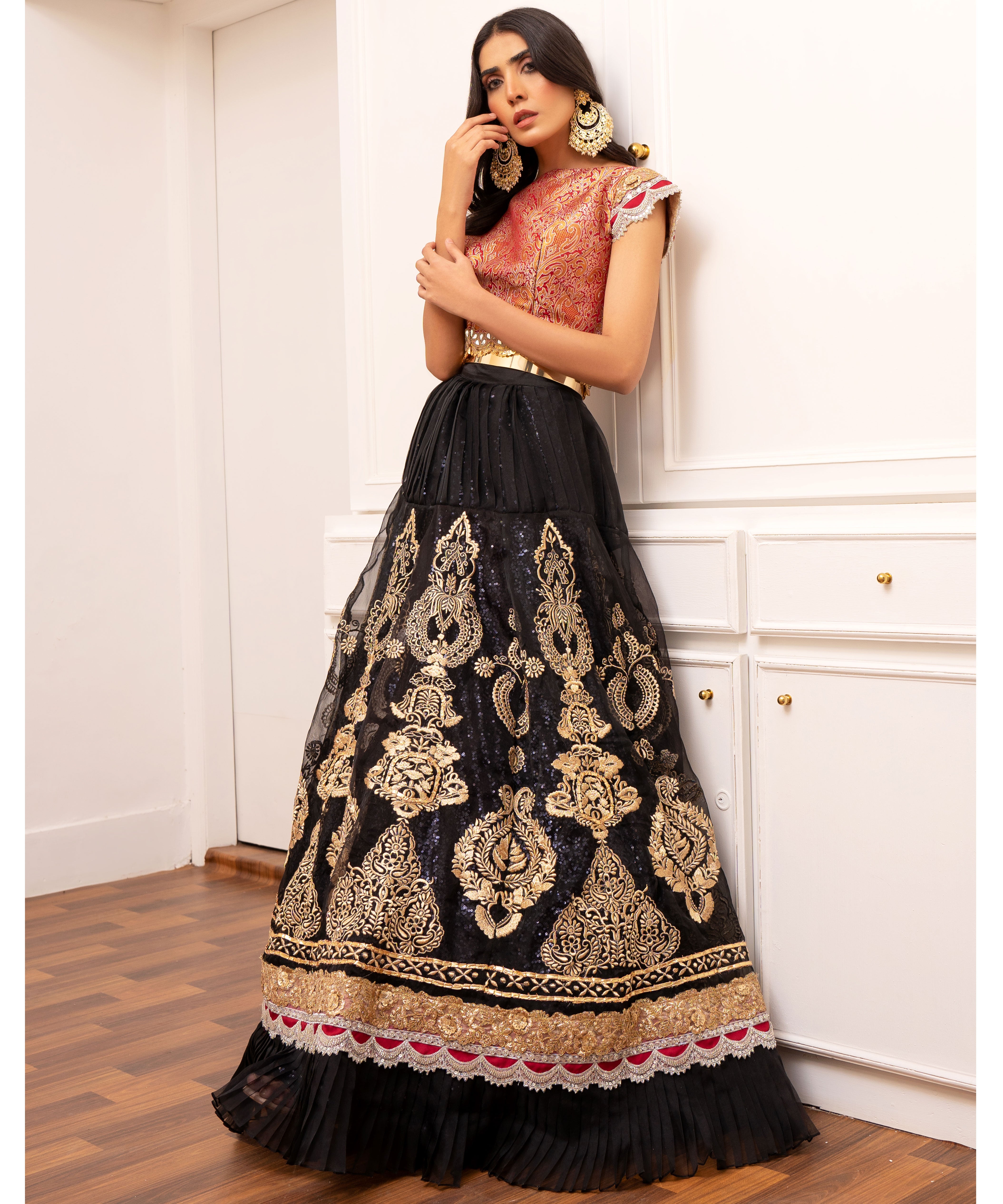 Black Embroidered Organza Fabric Lehenga Choli XS