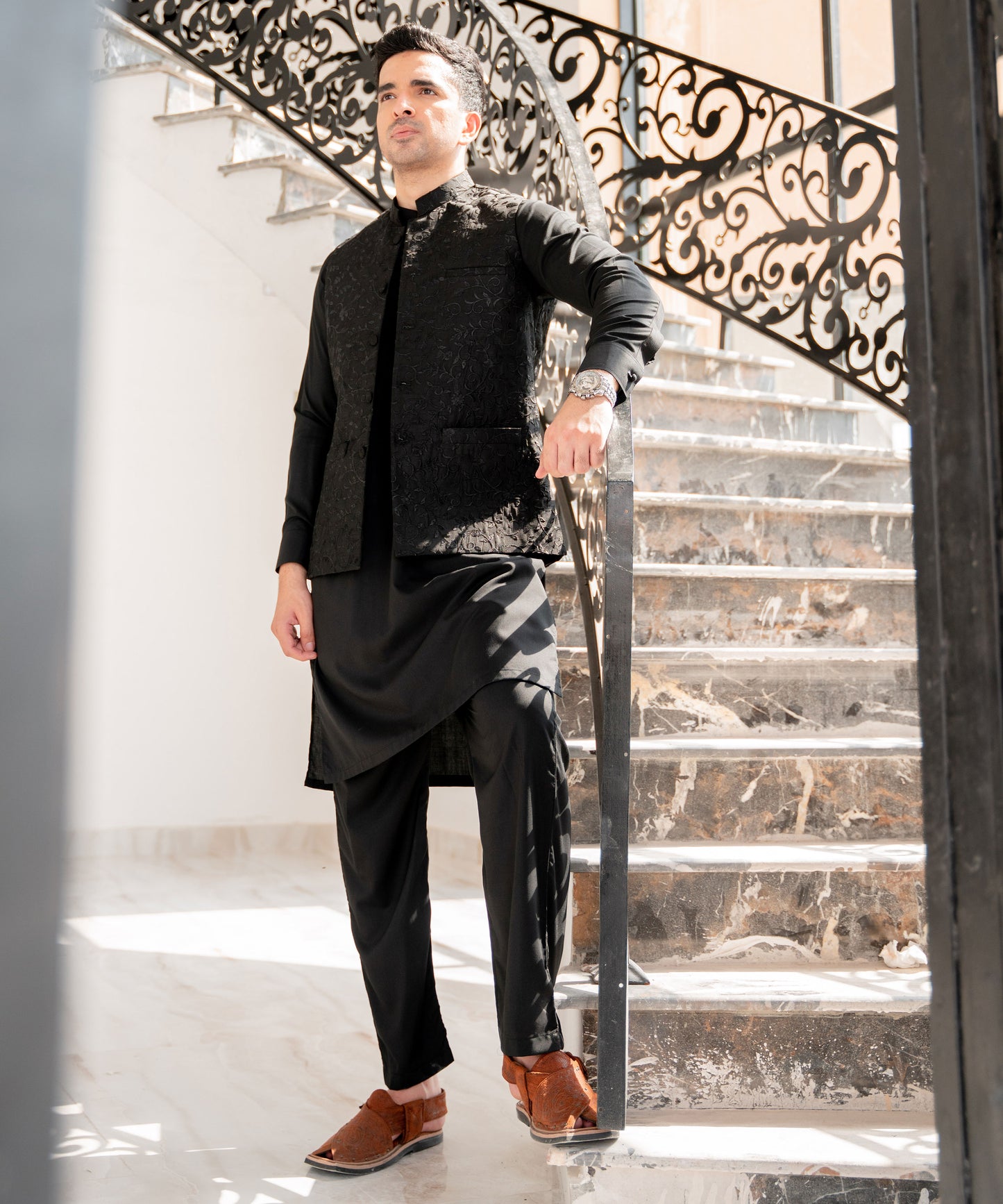  mens black shalwar kameez with waistcoat