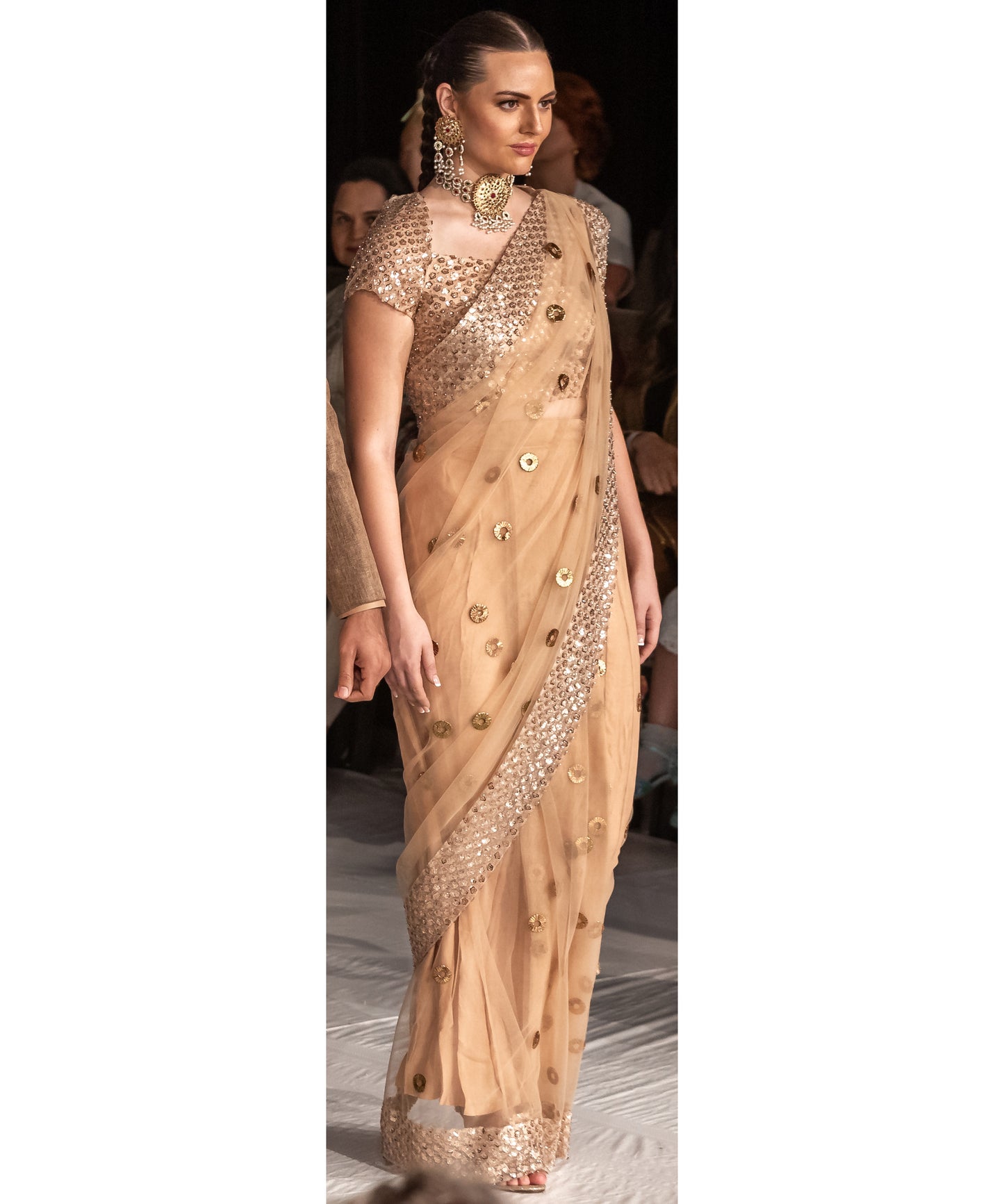 cream and gold silk saree