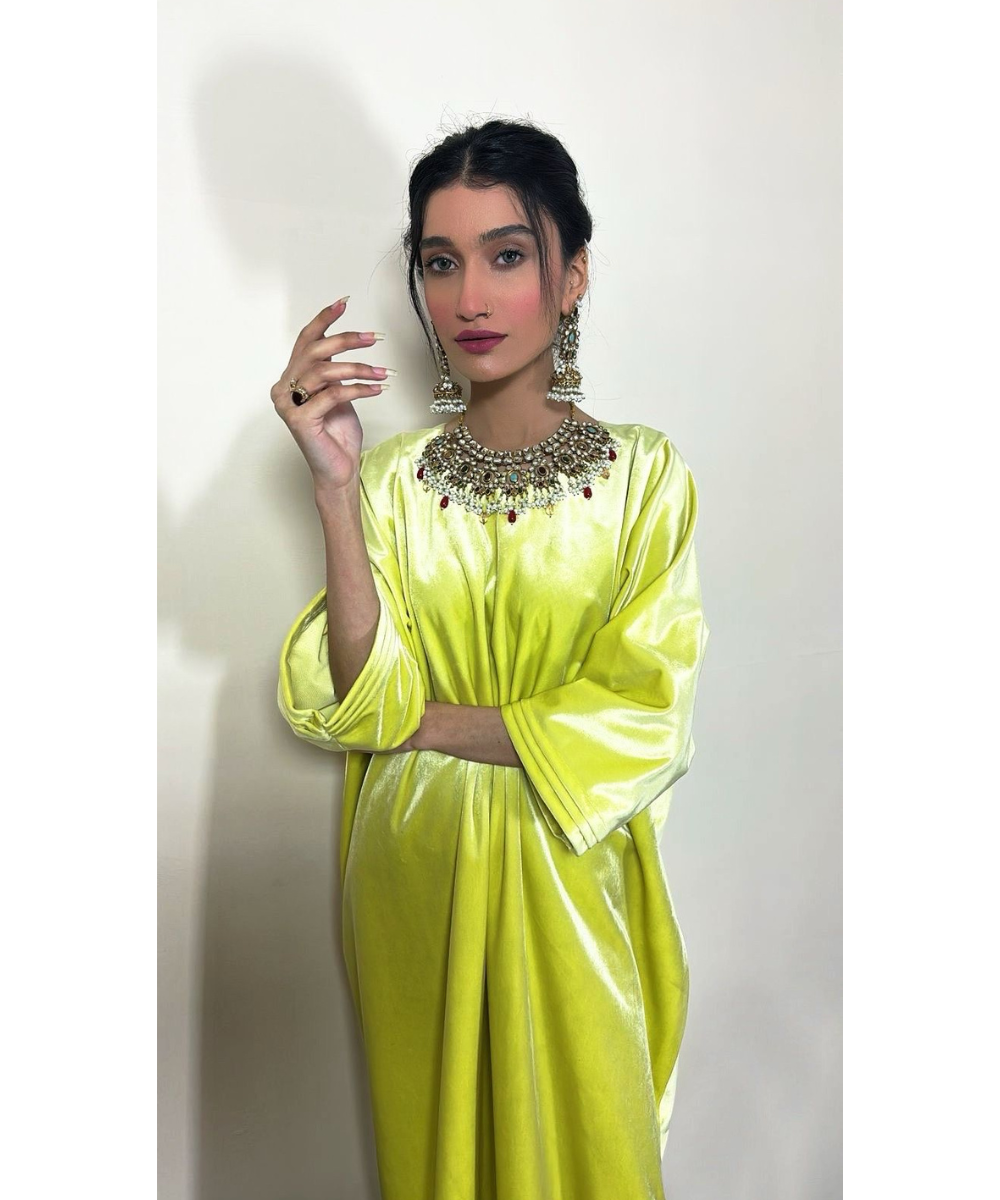 yellow kaftan dress for ladies online in Pakistan