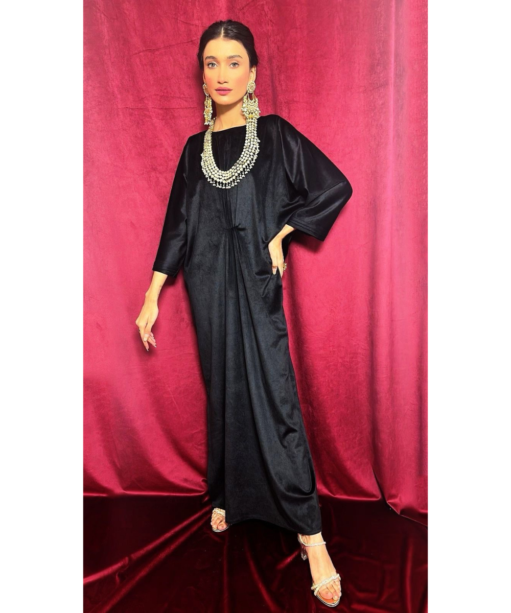 Black Velvet Kaftan Dresses for Women with Sleeves