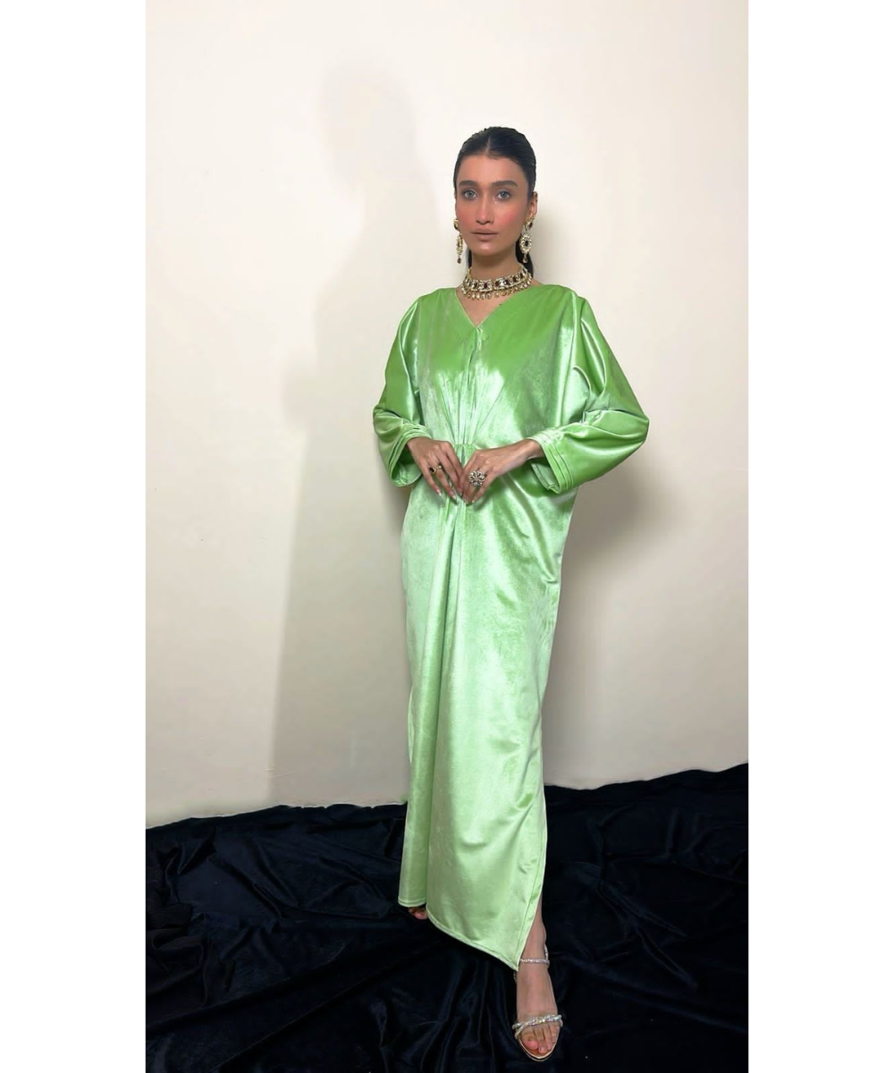 green velvet kaftan dress