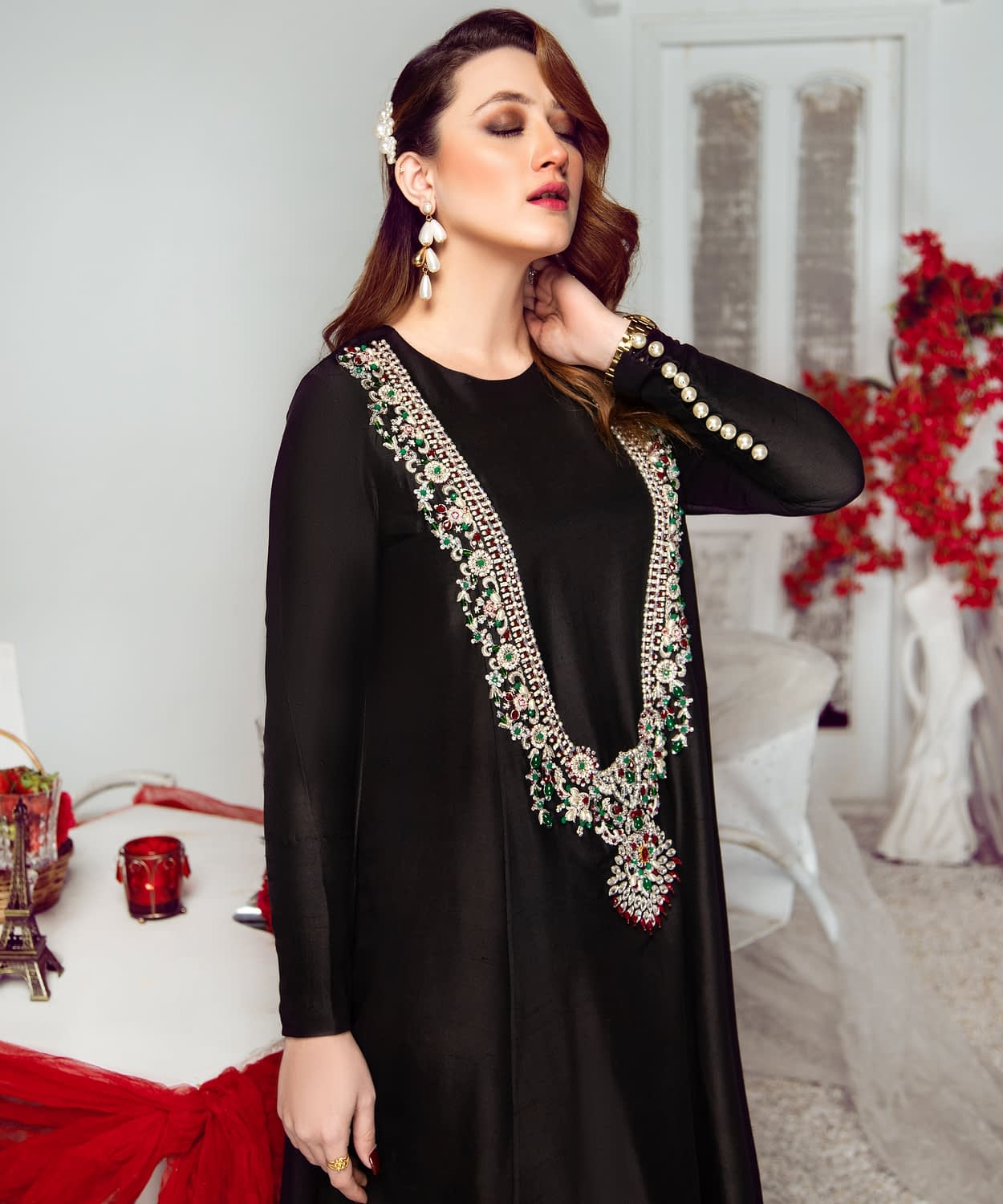 black silk floor length dress